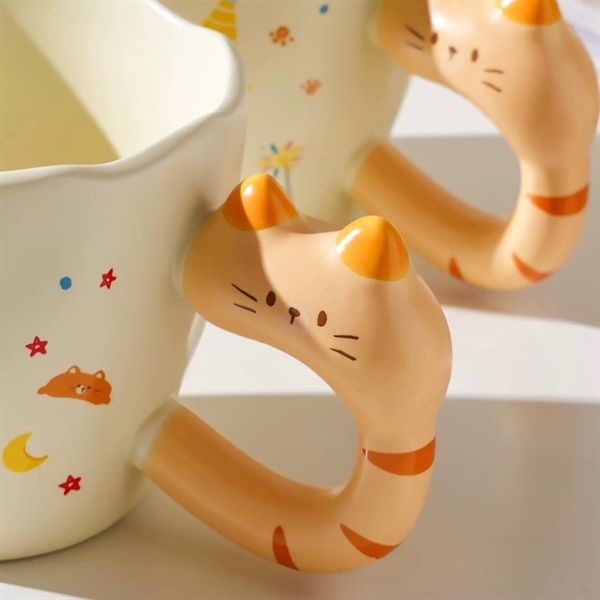  Cốc quai mèo viền sóng 350ml 