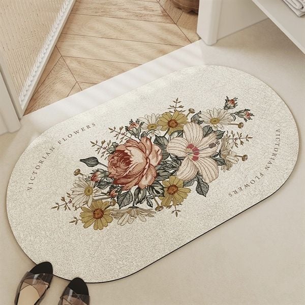  Thảm mút dẹt Hoa vintage nền trơn 40x60cm 