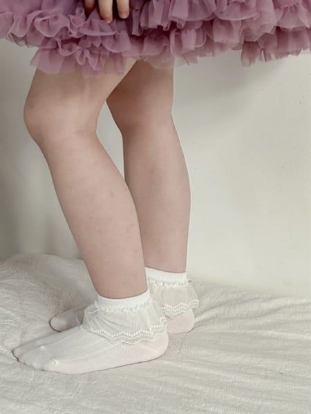  Tất Kid nhún ren gân dọc 