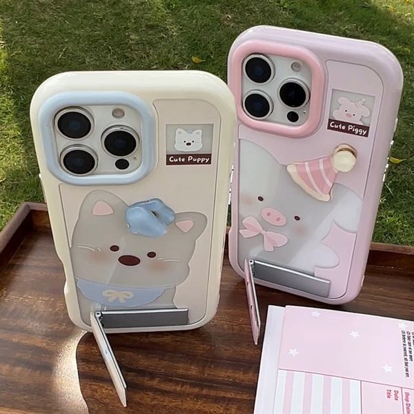  Ốp charm nổi + chân đỡ cún yếm xanh 