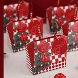  Túi quà mini gập miệng hoa kẻ caro 