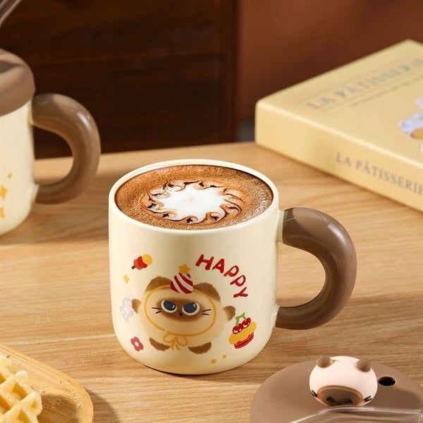  Cốc sứ mèo mun nắp silicon 420ml 