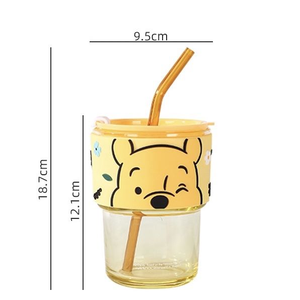  Cốc thuỷ tinh Pooh 450ml + ống hút 