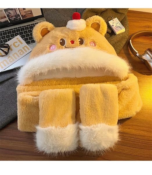  Mũ bông kiêm khăn quàng bịt tay Butter Bear 