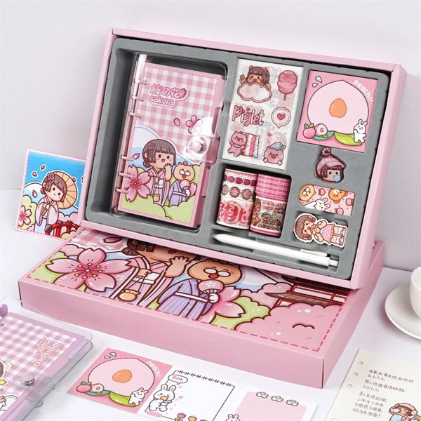  Box sổ + sticker + dụng cụ học tập Small Mochi hoa anh đào 