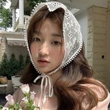  Khăn turban tam giác voan thêu hoa 
