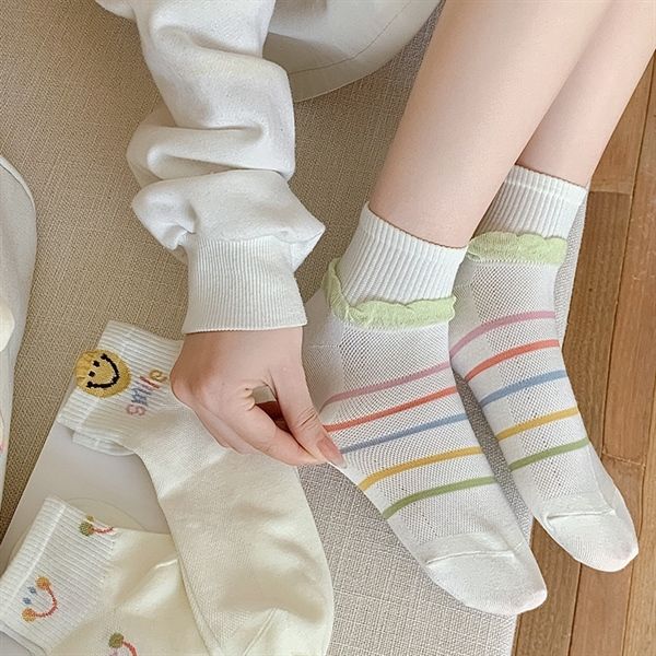  Tất Xiaohesi cổ ngắn lưới thoáng 