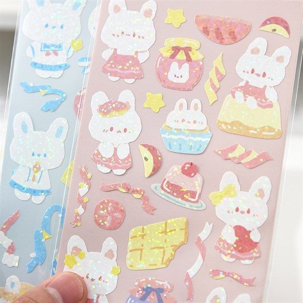 Sticker thỏ ánh nhũ 