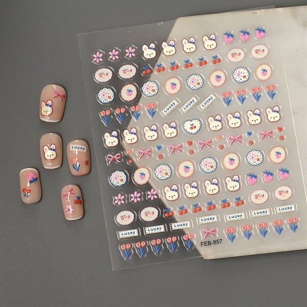  Sticker dán móng thỏ nơ cherry 857 