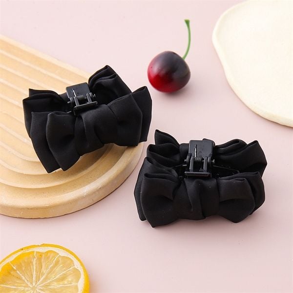 Kẹp càng cua nơ vải kép đen mini 