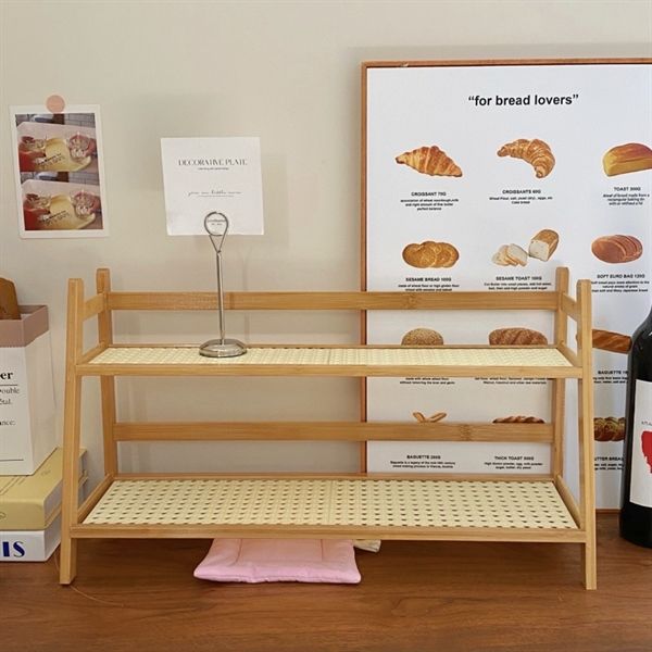  Kệ gỗ 2 tầng lưới mây 