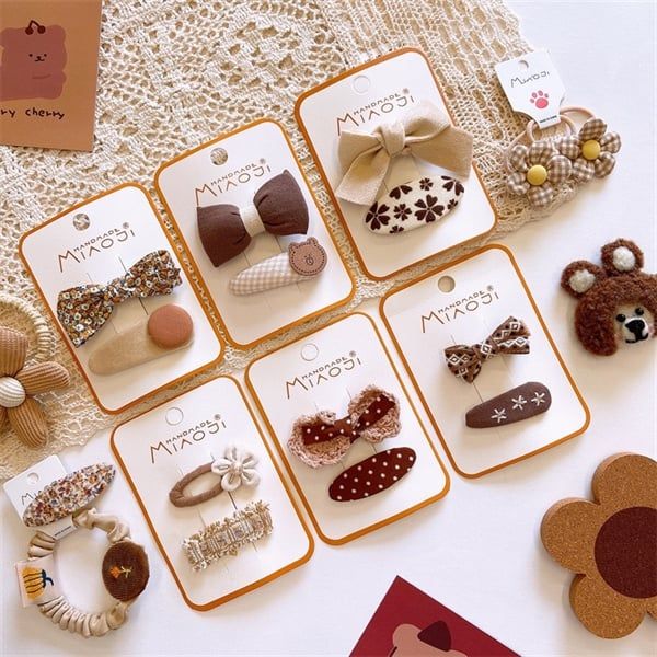  Set 2 kẹp vải vintage mix tone nâu MiaoJi 