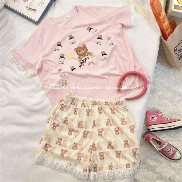  Bộ ngủ Gill Aimar Teddy nơ quần viền ren 