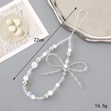  Dây charm đeo điện thoại nơ to ngọc trắng 