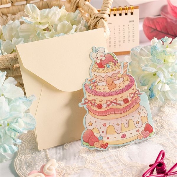  Thiệp bánh sinh nhật gấu thỏ + bao thư 