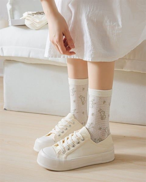  Tất PSA lưới thoáng tone trắng ghi 