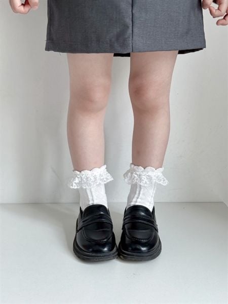  Tất Kid nhún ren gân trám 
