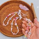  Dây charm đeo điện thoại nơ trắng mix gấu 