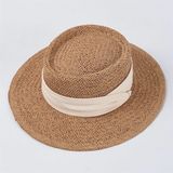  Mũ cói cứng viền vải be xếp ly 