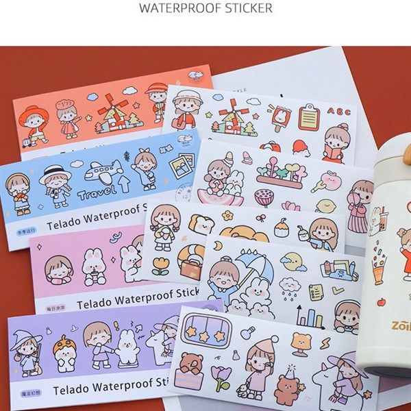  Sticker chống nước bé gái gấu & thỏ 