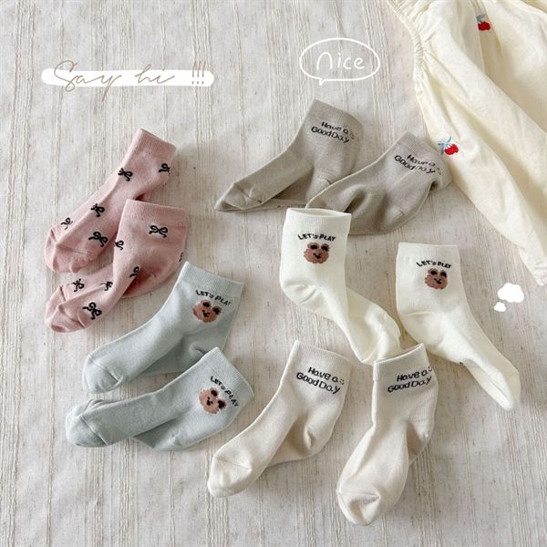  Tất Kid mặt lưới gấu chữ nơ 