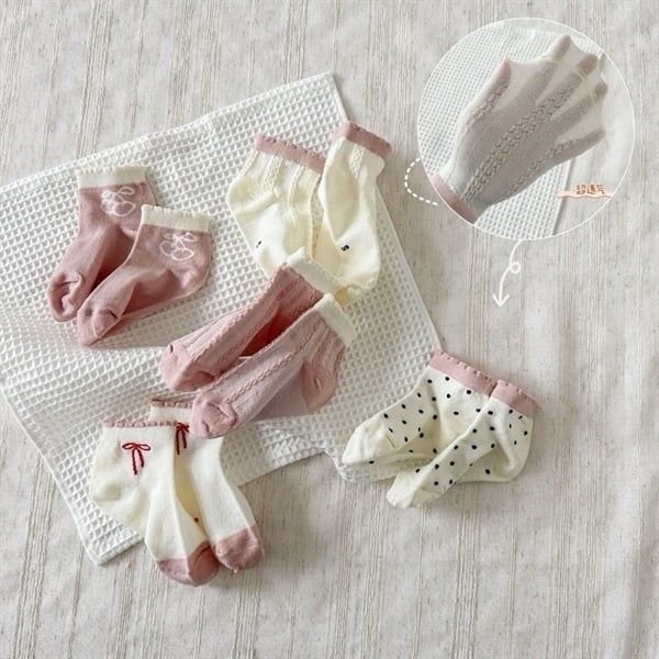  Tất Kid mặt lưới hồng nơ 