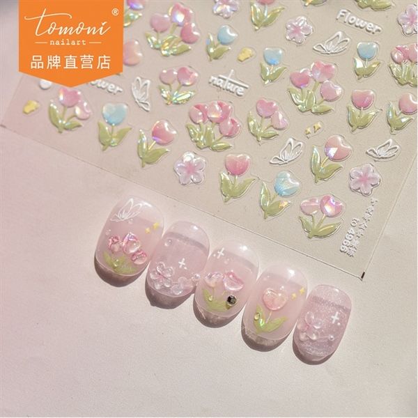  Sticker dán móng Tomoni hoa tulip ánh nhũ 