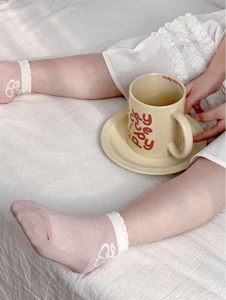  Tất Kid mặt lưới hồng nơ 