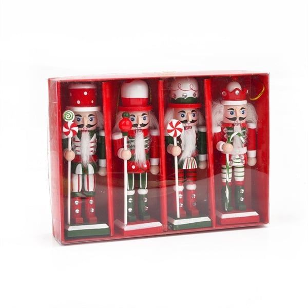  Người gỗ decor Giáng Sinh tone đỏ 12cm (set 4) 