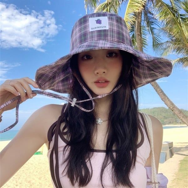  Mũ rộng vành mềm kẻ caro 