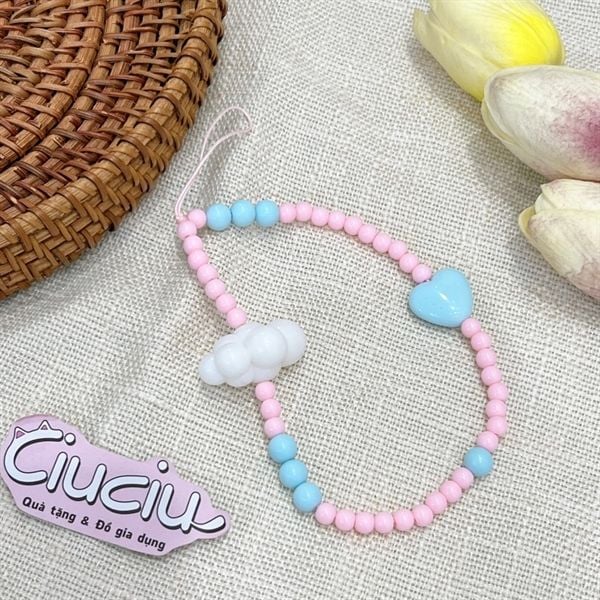  Dây charm móc điện thoại mây trái tim xanh 