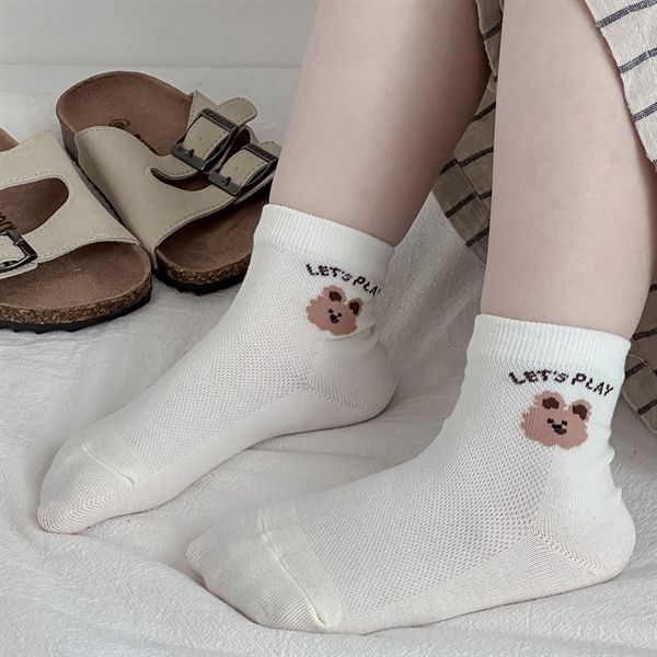  Tất Kid mặt lưới gấu chữ nơ 