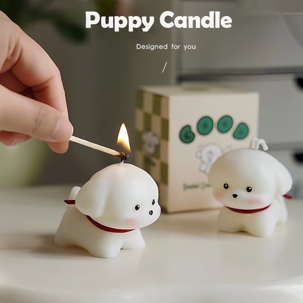  Nến thơm Giáng Sinh cún trắng 6,3cm 