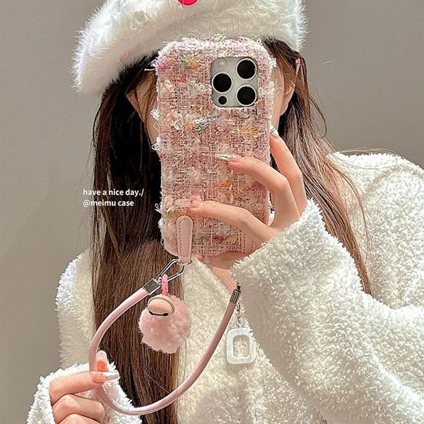  Ốp vải dạ + dây đeo hồng 
