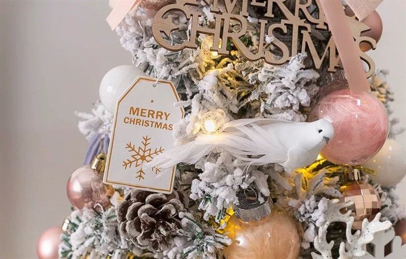  Cây thông giáng sinh phủ tuyết tone hồng 45cm 