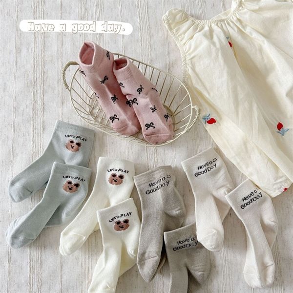  Tất Kid mặt lưới gấu chữ nơ 