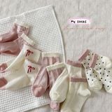  Tất Kid mặt lưới hồng nơ 