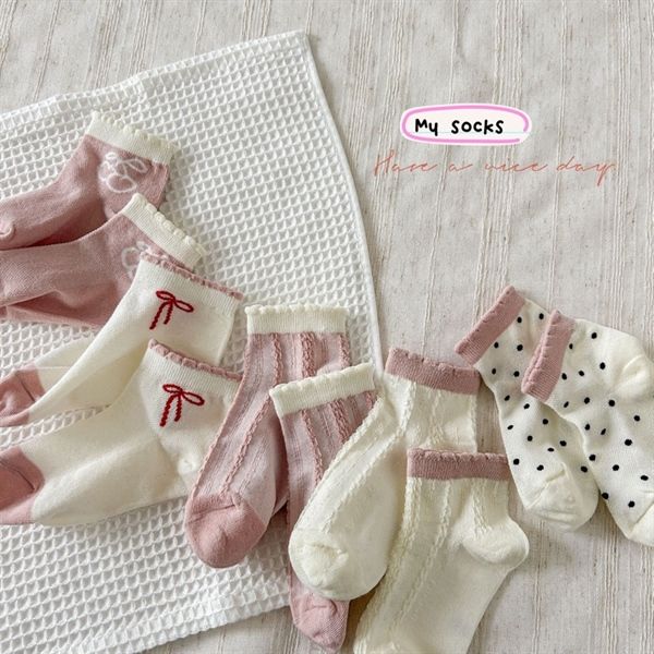  Tất Kid mặt lưới hồng nơ 