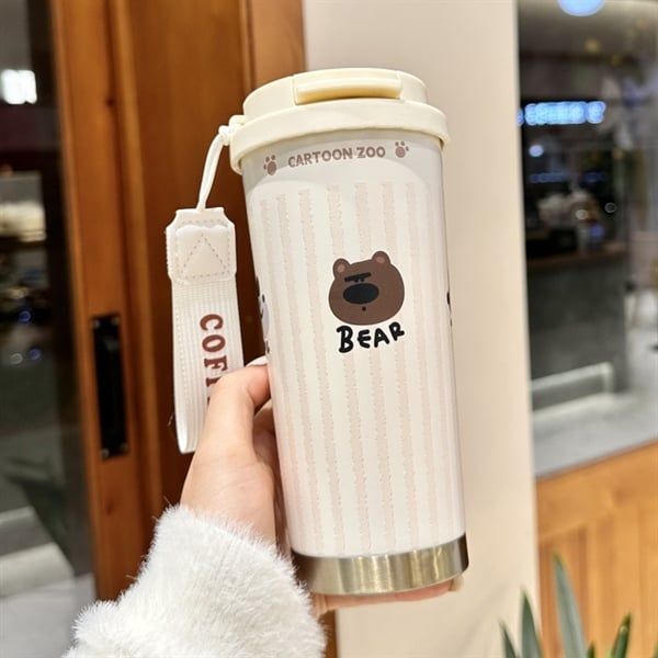  Cốc giữ nhiệt gấu sọc xám 500ml 