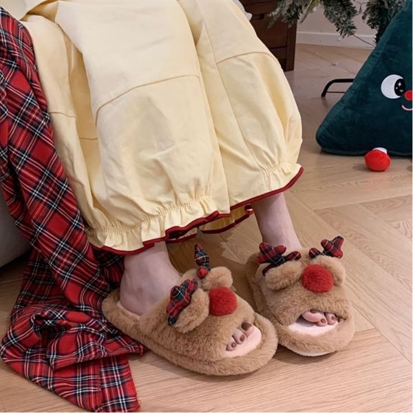  Dép lông hở mũi tuần lộc 