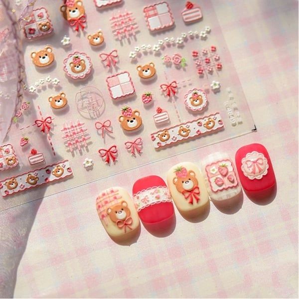 Sticker dán móng Tomoni gấu dâu 