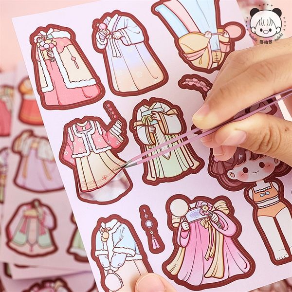  Sticker stylist bé gái mix quần áo 9 tờ 