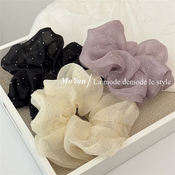  Scrunchies voan phồng đính đá 