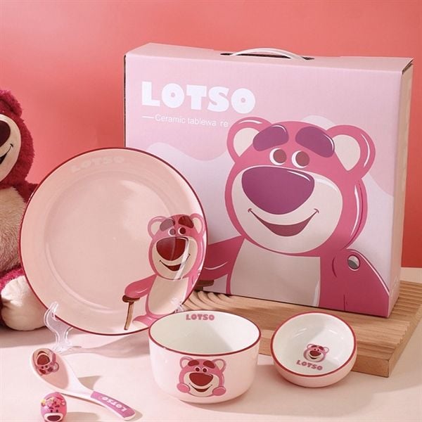  Set bát đĩa gấu Lotso + hộp 