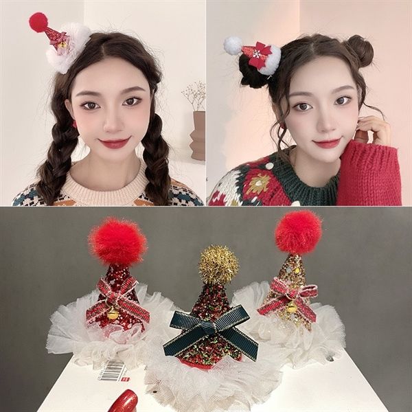  Kẹp tóc mũ Giáng Sinh mini kim tuyến 