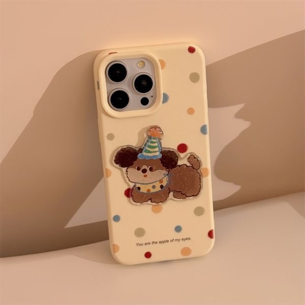  Ốp cún nổi mũ sinh nhật + dây charm 