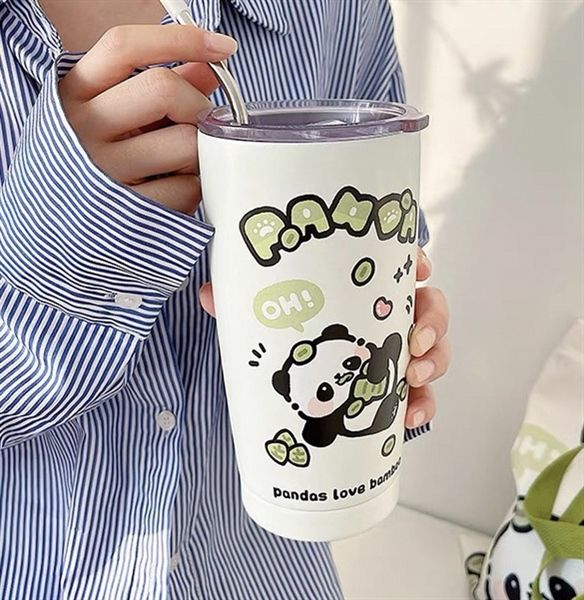  Cốc giữ nhiệt + set ống hút Panda bamboo 550ml 