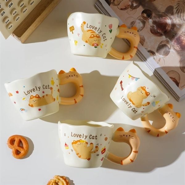  Cốc quai mèo viền sóng 350ml 