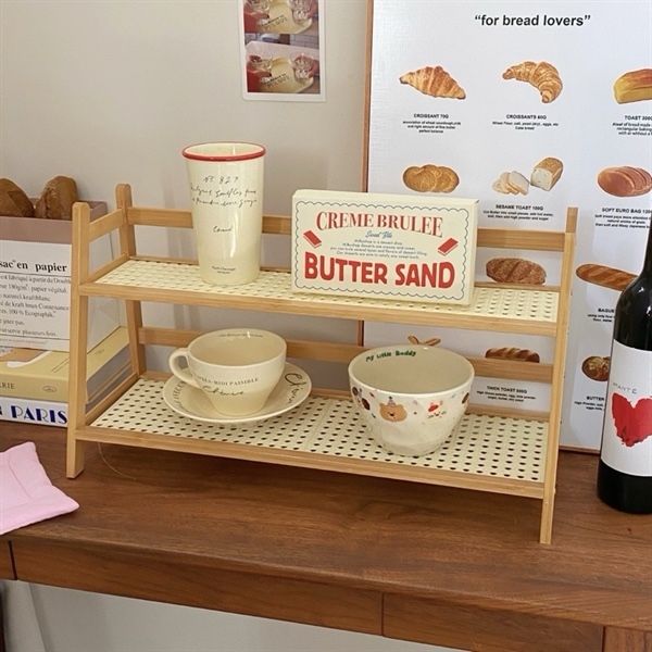  Kệ gỗ 2 tầng lưới mây 