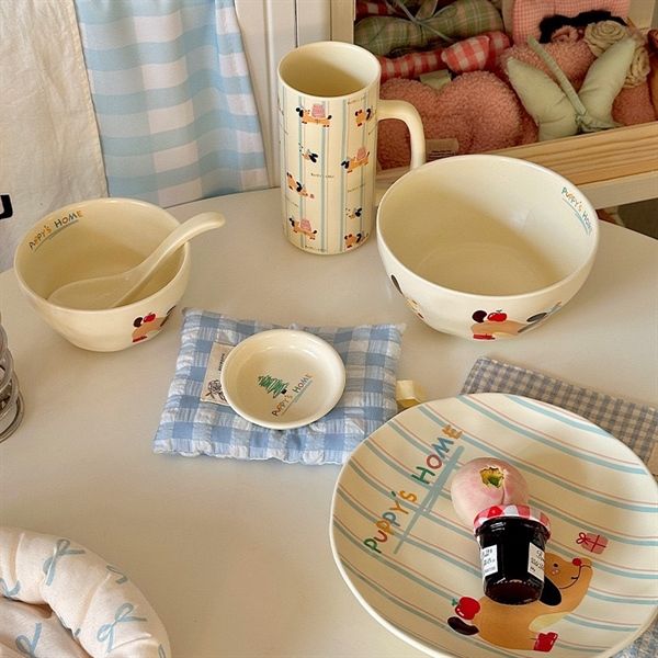  Set bát đĩa cún tai đen 2 người 11 chi tiết 